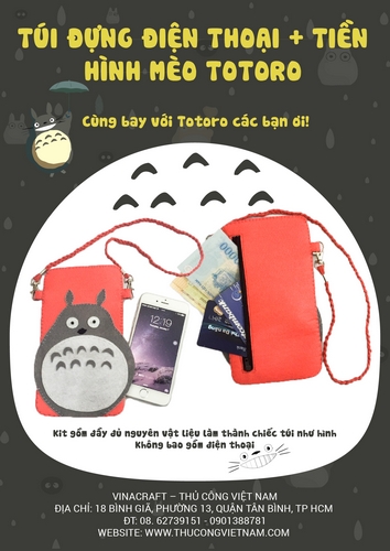 Bộ kit túi đựng điện thoại, tiền hình mèo Totoro